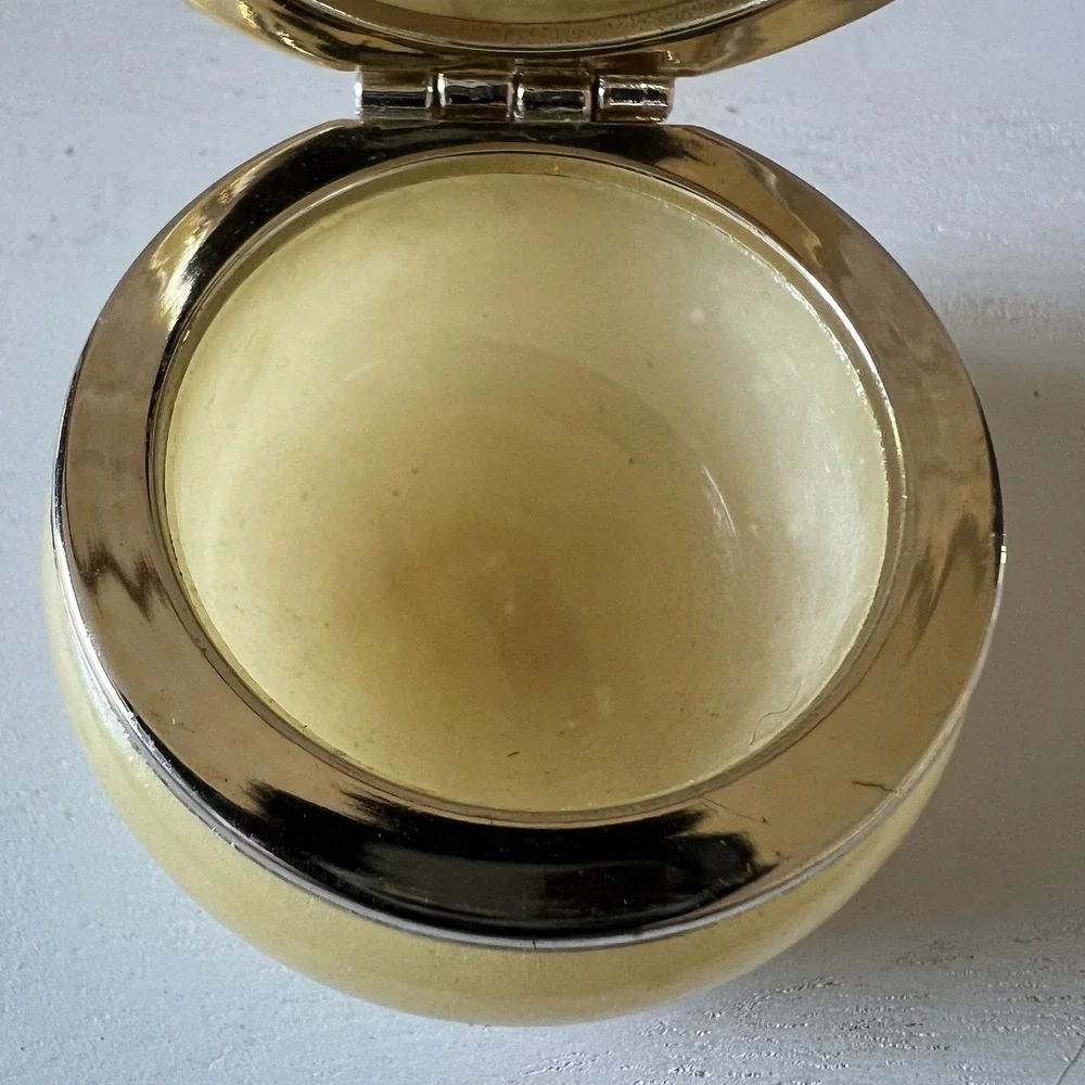 Vintage Yellow Alabaster Trinket‎ Box With Floral Pattern On Top 2 In W X 1.75 H